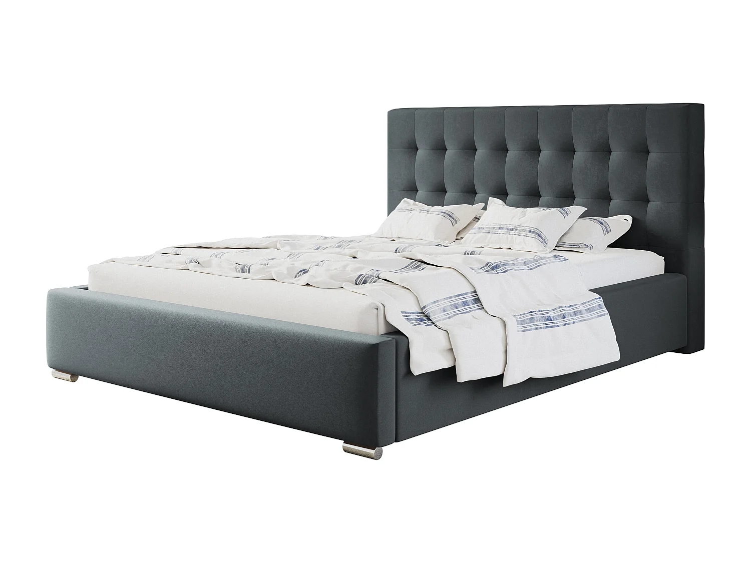 Lit rembourré RIO avec tête de lit, 160x200 cm, lit double avec coffre de rangement et sommier à lattes en bois, tissu velours, couleur : gris foncé