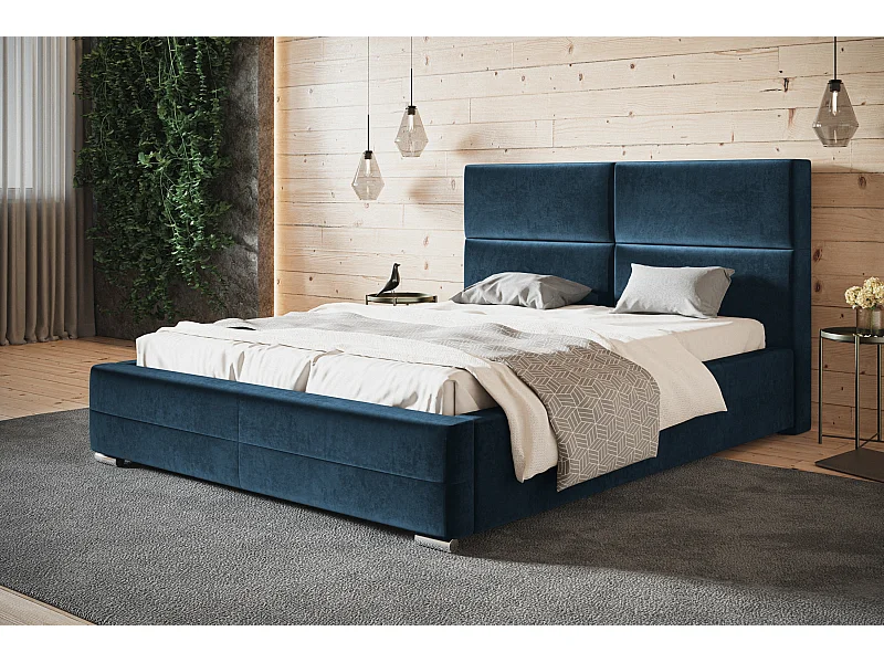 Lit rembourré Lisbonne avec tête de lit, 180x200 cm, lit double avec coffre de rangement et sommier à lattes en bois, tissu velours, couleur : vert