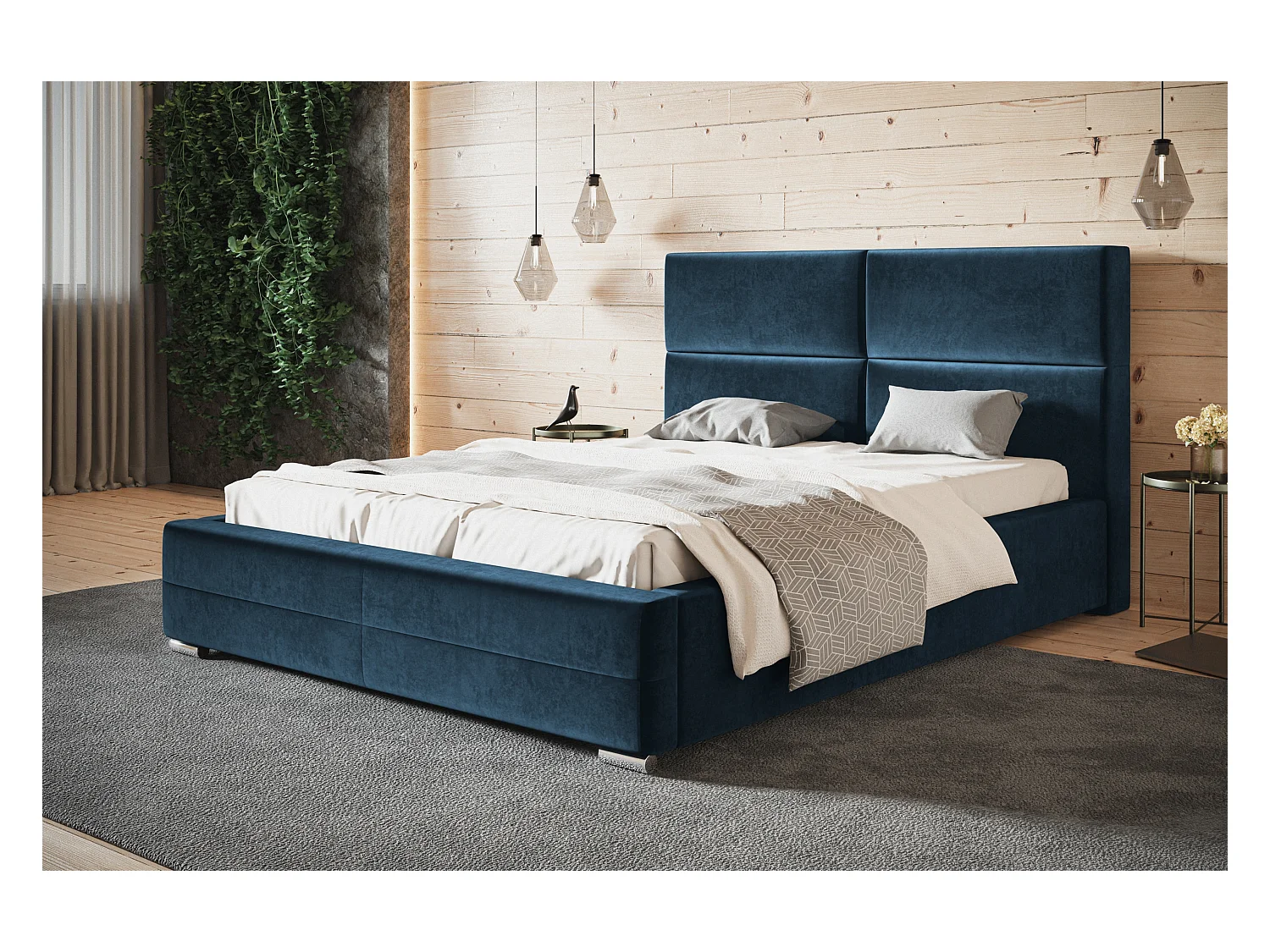 Lit rembourré Lisbonne avec tête de lit, 180x200 cm, lit double avec coffre de rangement et sommier à lattes en bois, tissu velours, couleur : vert