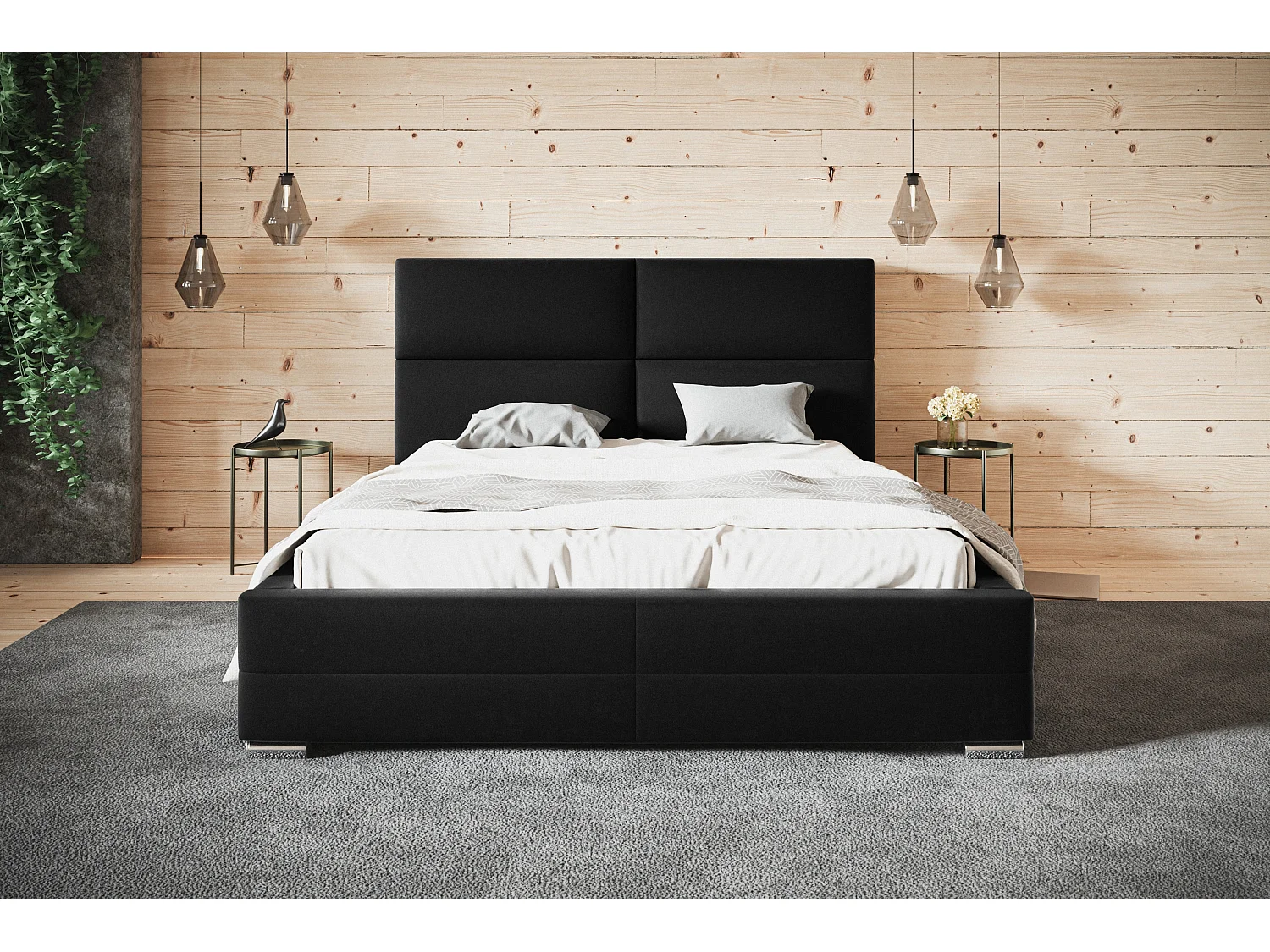 Lit rembourré Lissabon avec tête de lit, 120x200 cm, lit double avec coffre de rangement et sommier à lattes en bois, tissu velours, couleur : gris clair