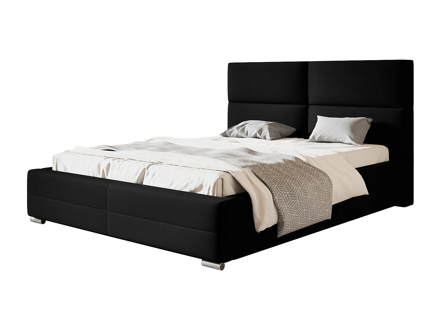 Lit rembourré Lissabon avec tête de lit, 120x200 cm, lit double avec coffre de rangement et sommier à lattes en bois, tissu velours, couleur : gris clair