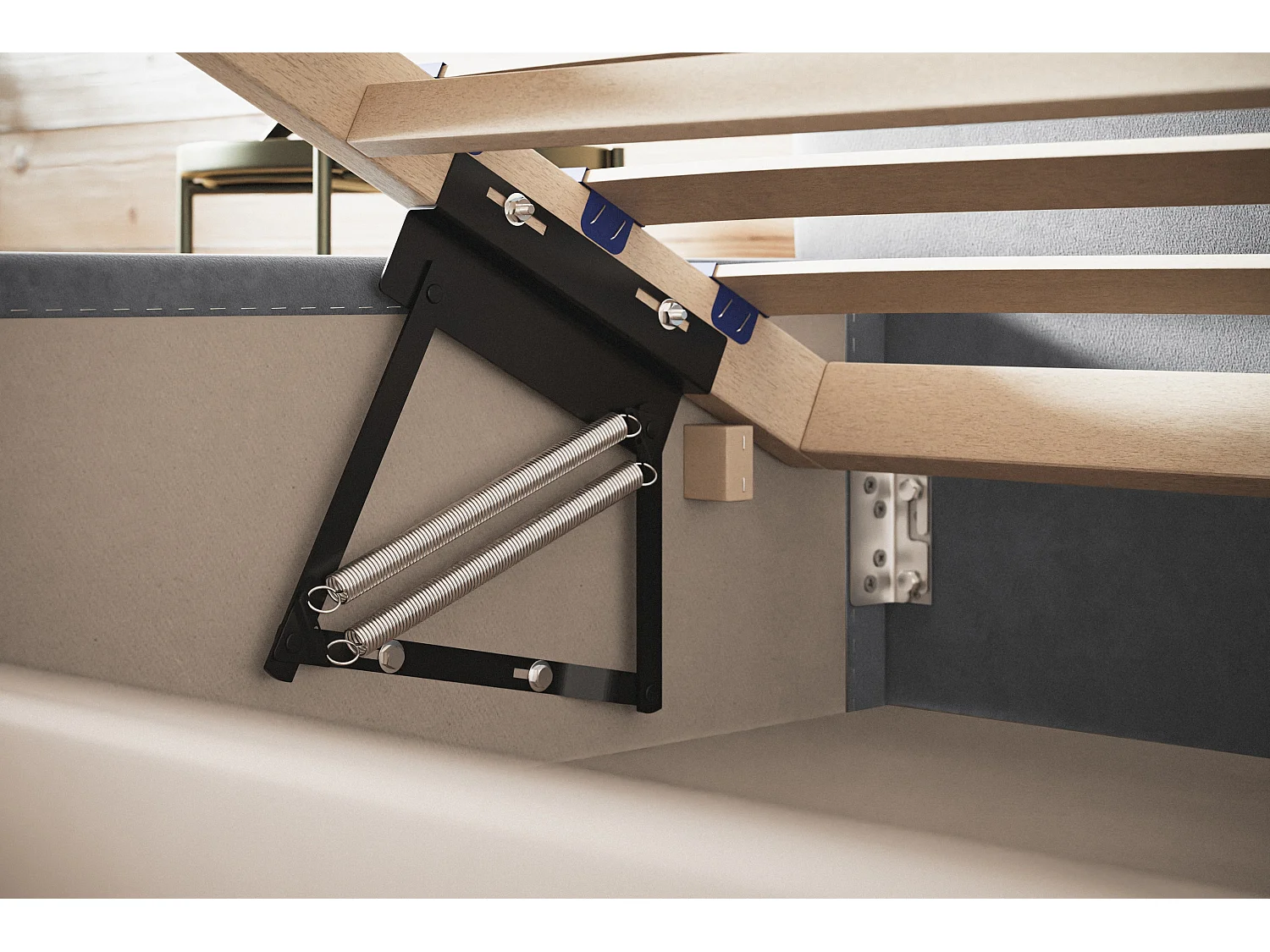 Lit rembourré Lissabon avec tête de lit, 120x200 cm, lit double avec coffre de rangement et sommier à lattes en bois, tissu structuré, couleur : gris