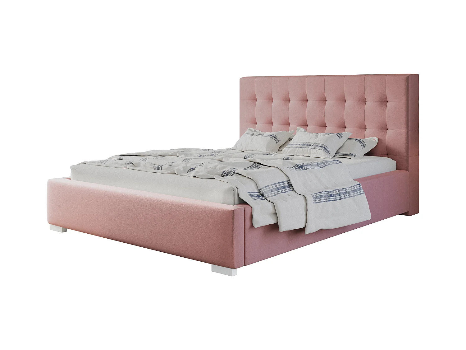 Lit rembourré RIO avec tête de lit, 180x200 cm, lit double avec coffre de rangement et sommier à lattes en bois, tissu velours, couleur : rose