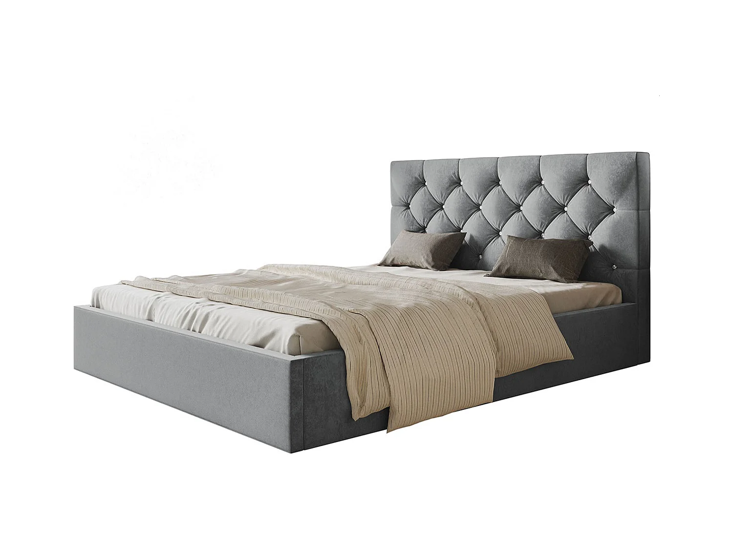 Lit rembourré BOSTON SLIM avec tête de lit, 180 x 200 cm, lit double avec coffre de rangement et sommier à lattes en bois, couleur : gris, tissu velours