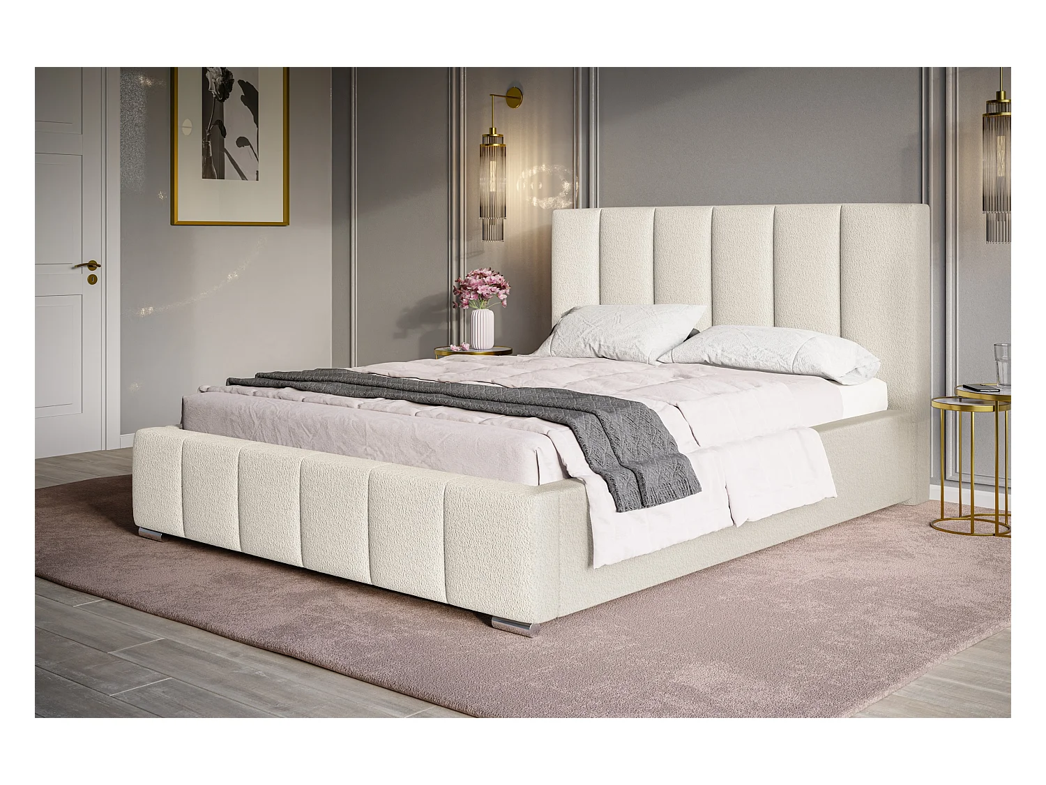 Lit rembourré Tokio avec tête de lit, 160x200 cm, lit double avec coffre de rangement et sommier à lattes en bois, tissu velours, couleur : gris foncé