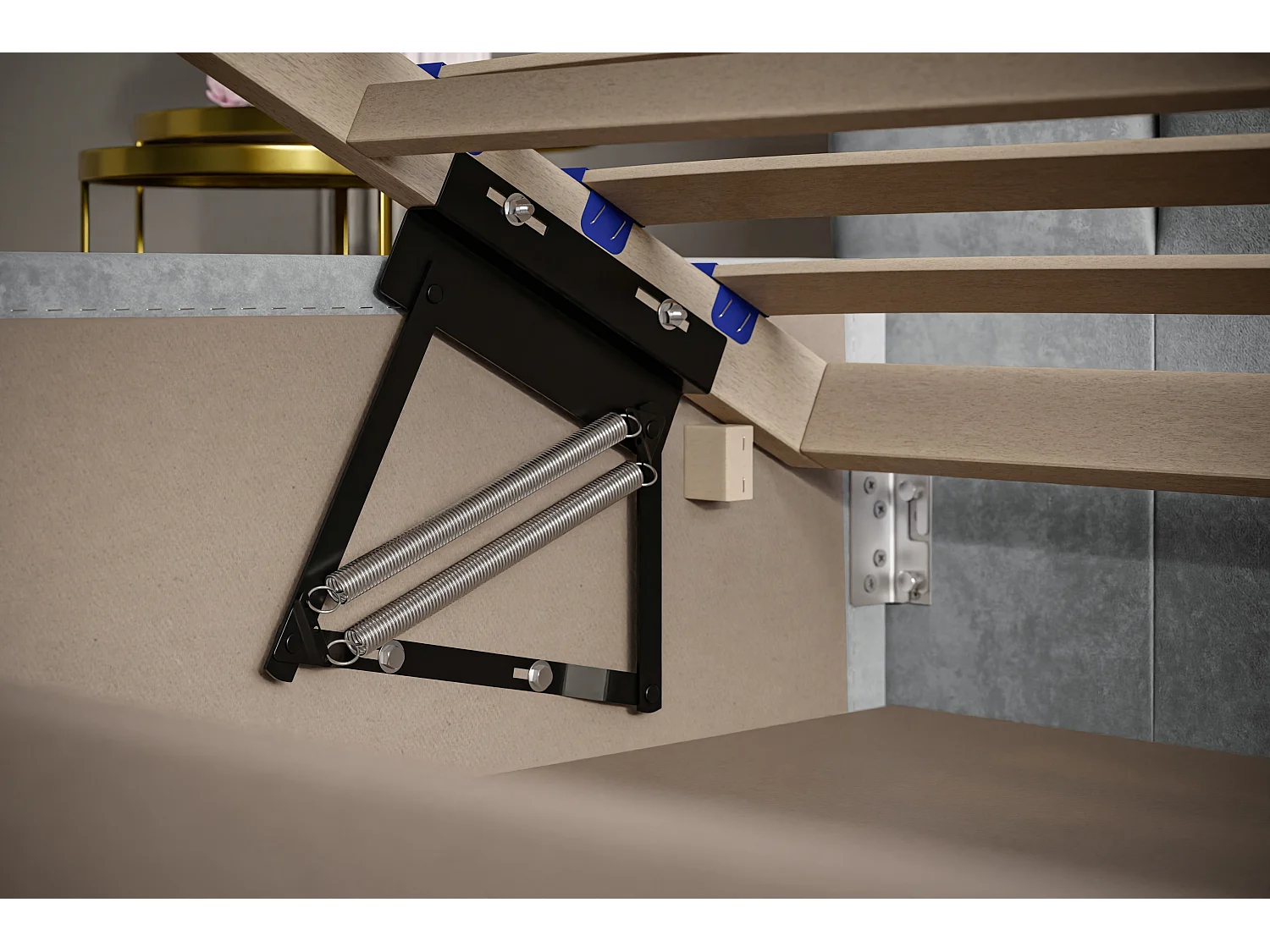 Lit rembourré Tokio avec tête de lit, 160x200 cm, lit double avec coffre de rangement et sommier à lattes en bois, tissu velours, couleur : gris foncé