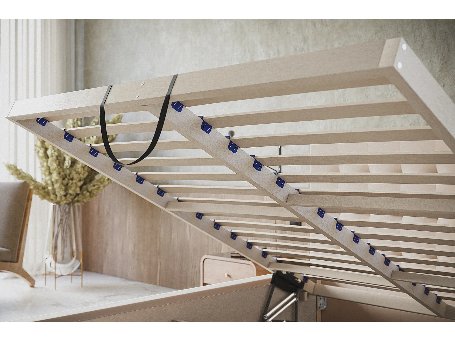 Lit rembourré RIO avec tête de lit, 180x200 cm, lit double avec coffre de rangement et sommier à lattes en bois, tissu velours, couleur : gris foncé