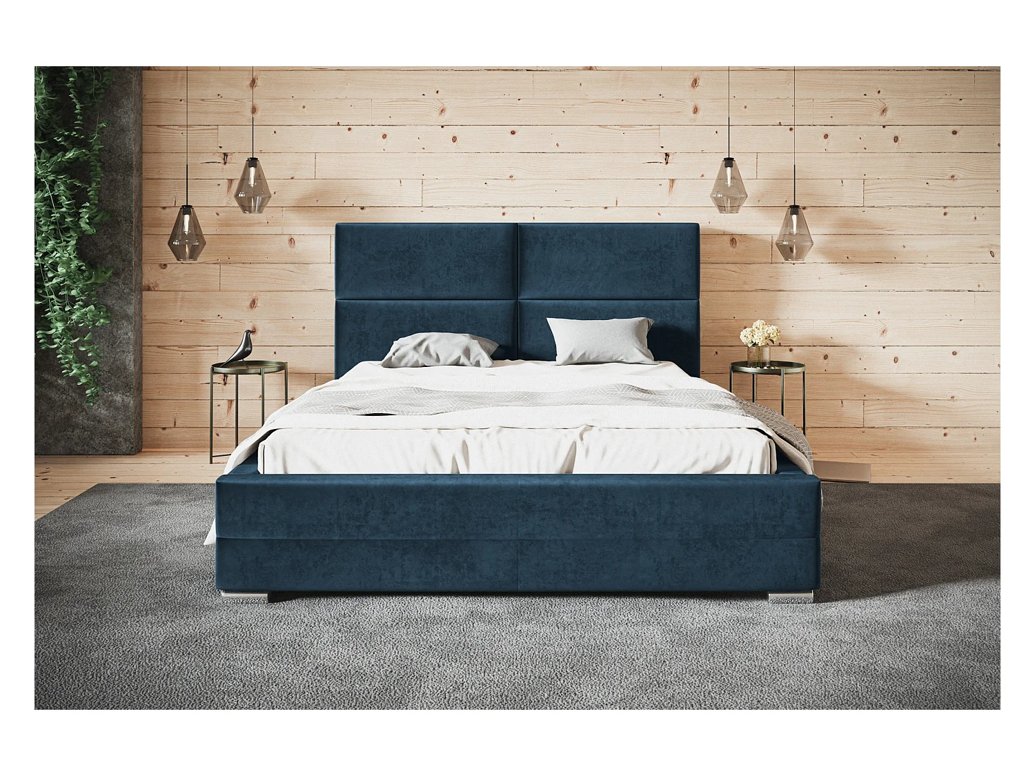 Lit rembourré Lisbonne avec tête de lit, 140x200 cm, lit double avec coffre de rangement et sommier à lattes en bois, tissu velours, couleur : vert