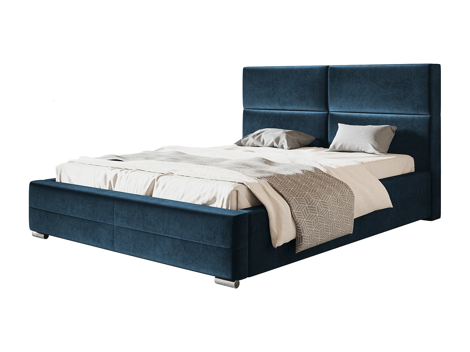 Lit rembourré Lisbonne avec tête de lit, 140x200 cm, lit double avec coffre de rangement et sommier à lattes en bois, tissu velours, couleur : vert