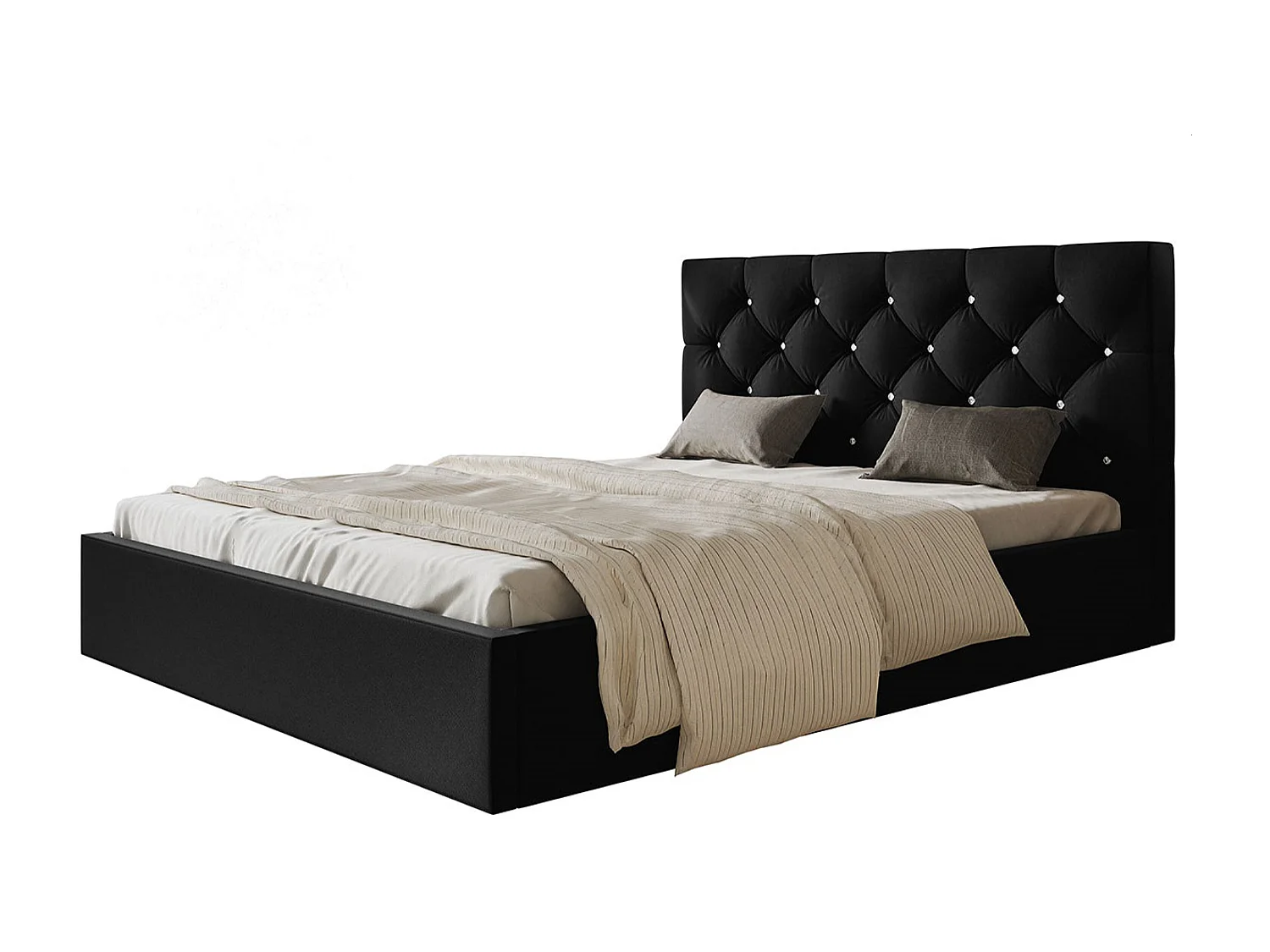 Lit rembourré BOSTON SLIM avec tête de lit, 120 x 200 cm, lit double avec coffre de rangement et sommier à lattes en bois, couleur : noir, tissu velours