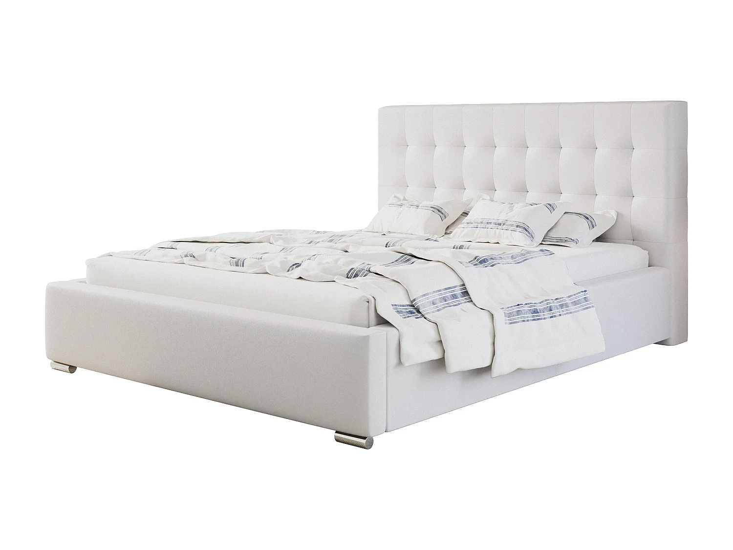 Lit rembourré RIO avec tête de lit, 160x200 cm, lit double avec coffre de rangement et sommier à lattes en bois, similicuir, couleur : blanc