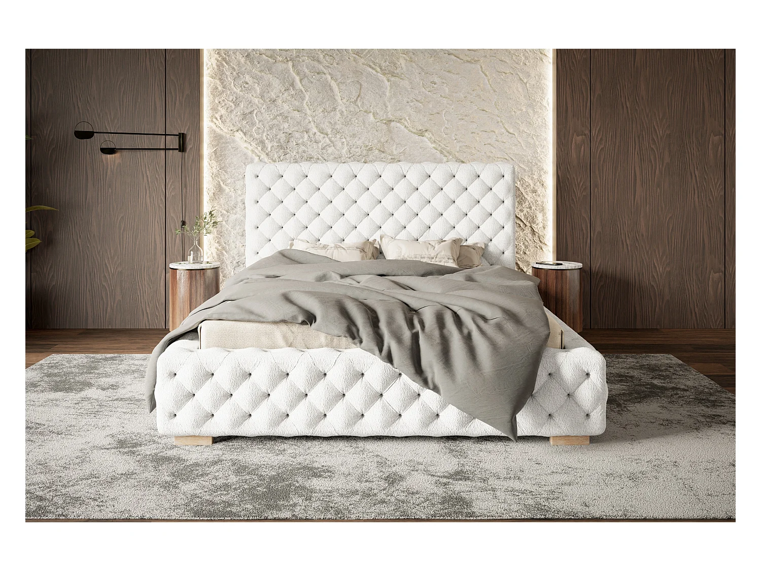 Lit rembourré Miami avec tête de lit, 140x200 cm, lit double avec coffre de rangement et sommier à lattes en bois, tissu velours, couleur : bleu clair