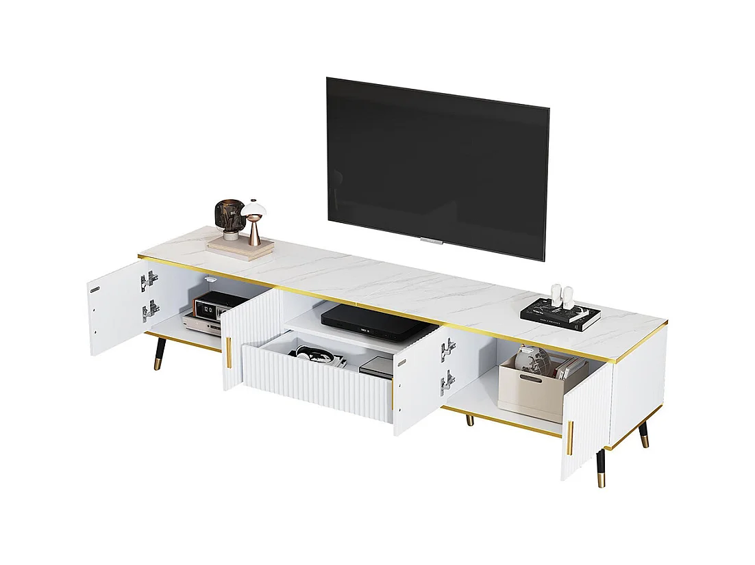 Meuble TV bas moderne aspect marbre 2 portes 1 tiroir