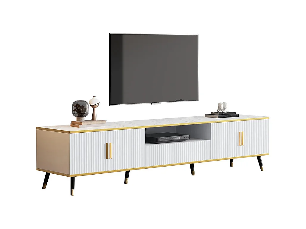 Meuble TV bas moderne aspect marbre 2 portes 1 tiroir