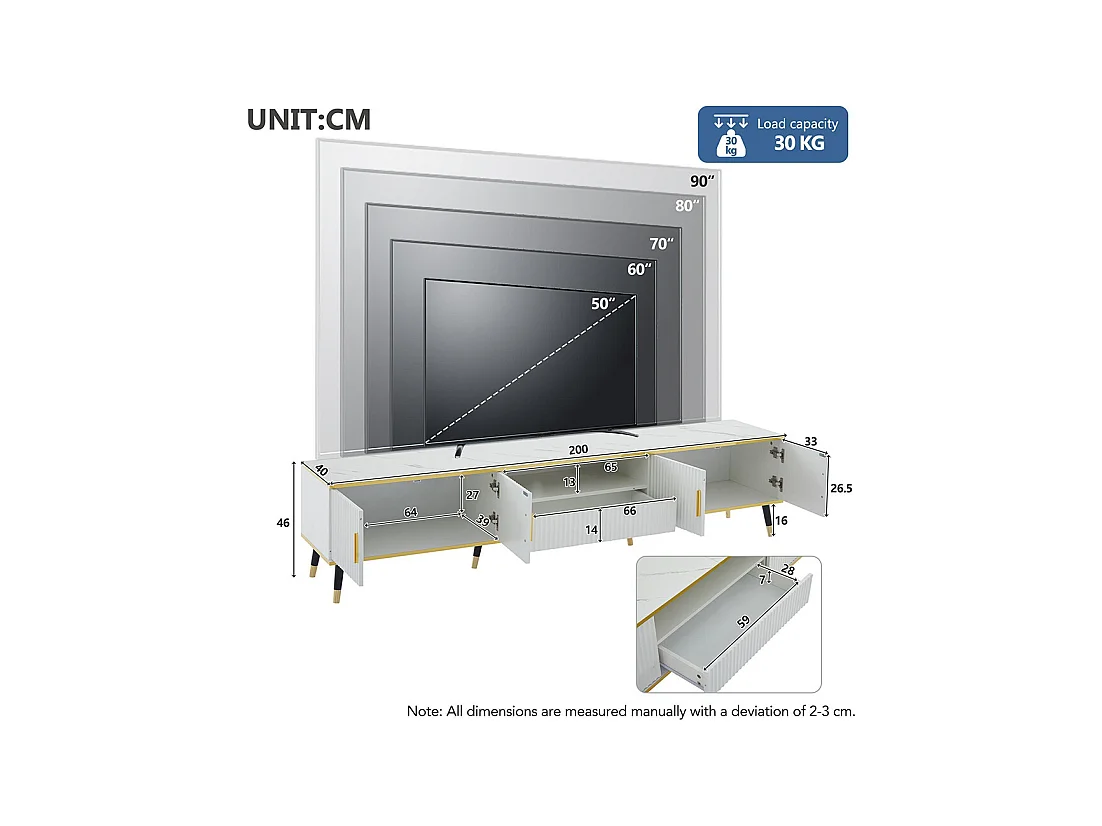 Meuble TV bas moderne aspect marbre 2 portes 1 tiroir