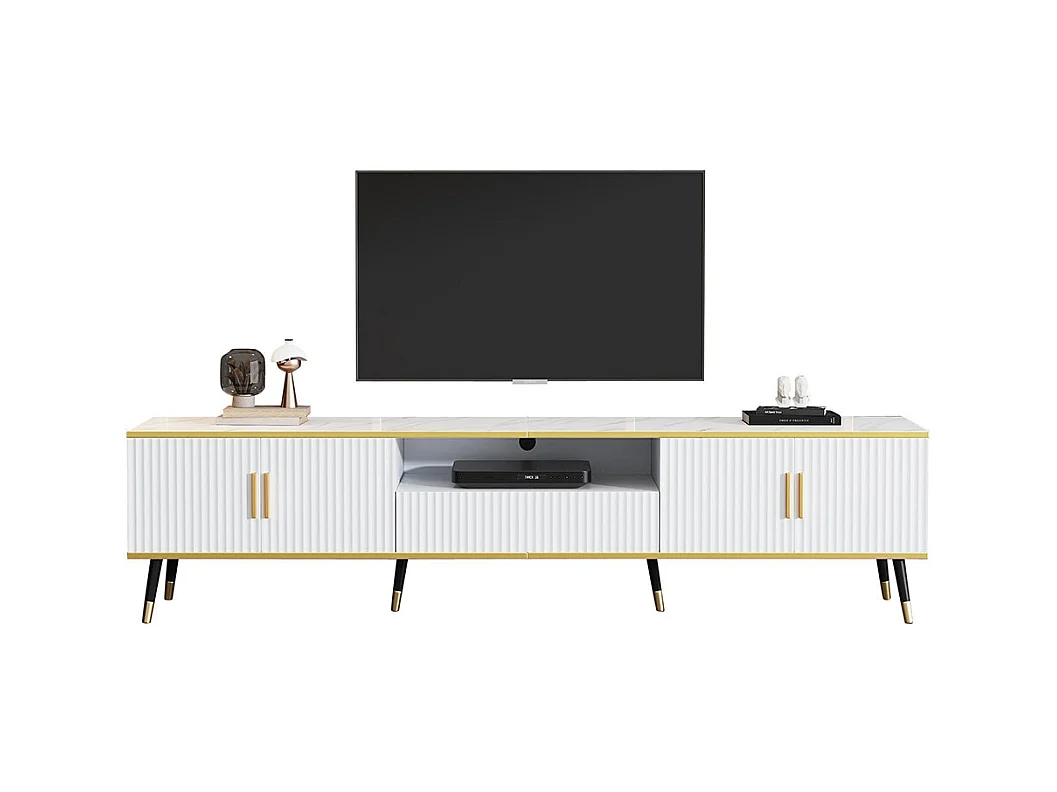 Meuble TV bas moderne aspect marbre 2 portes 1 tiroir