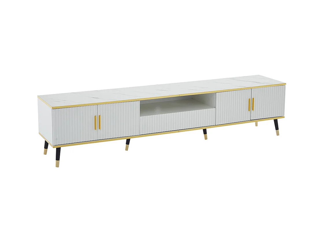 Meuble TV bas moderne aspect marbre 2 portes 1 tiroir