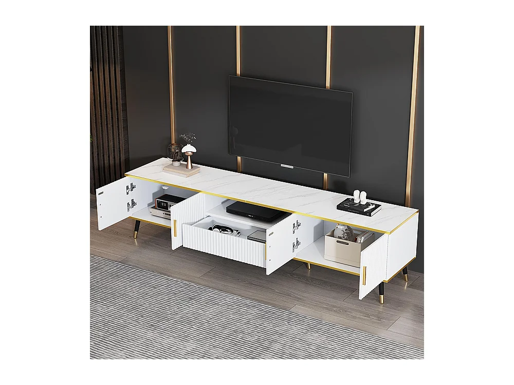 Meuble TV bas moderne aspect marbre 2 portes 1 tiroir