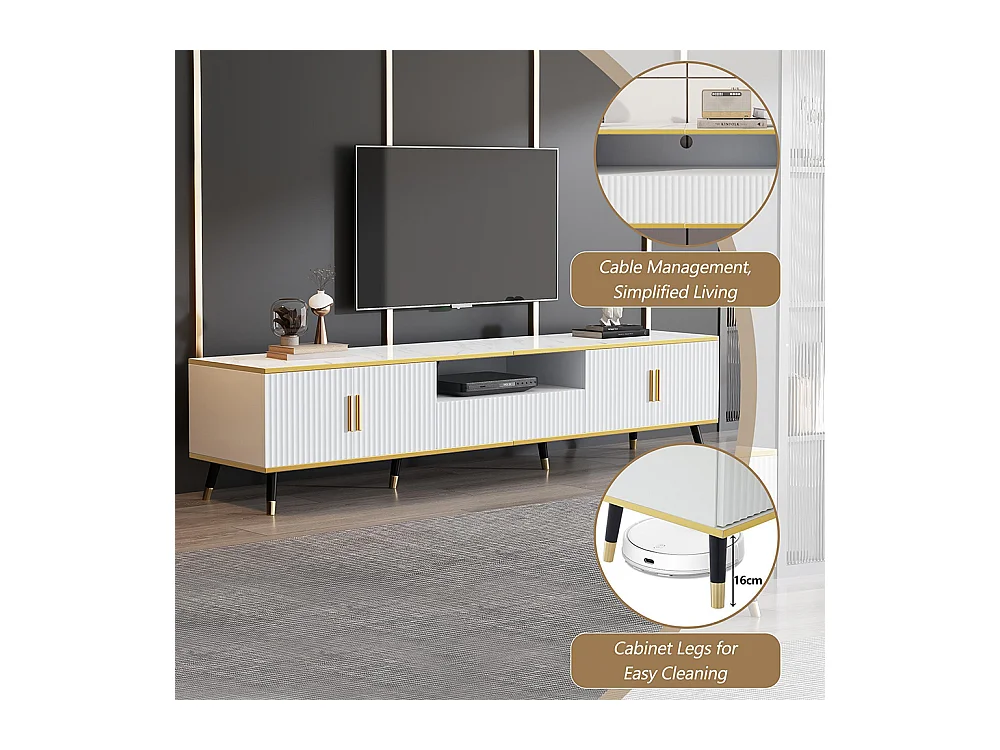 Meuble TV bas moderne aspect marbre 2 portes 1 tiroir