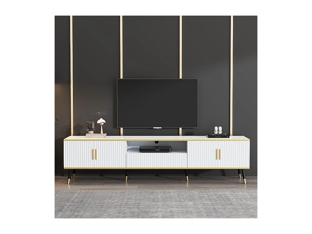 Meuble TV bas moderne aspect marbre 2 portes 1 tiroir