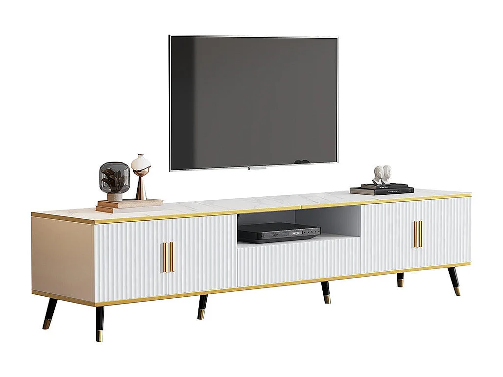 Meuble TV bas moderne aspect marbre 2 portes 1 tiroir