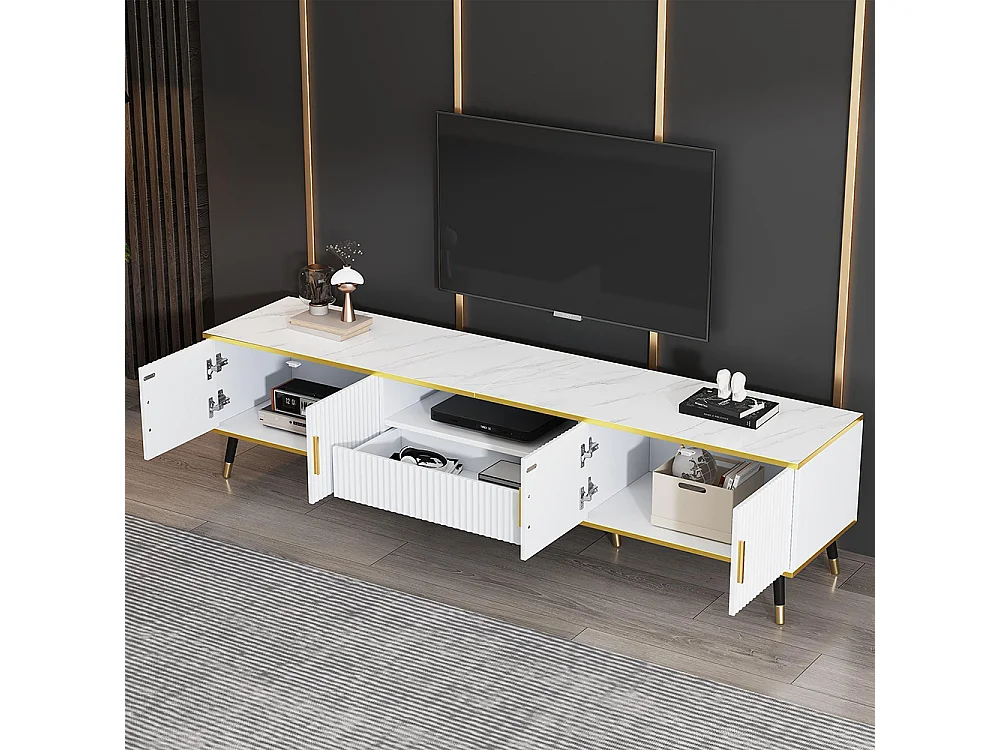 Meuble TV bas moderne aspect marbre 2 portes 1 tiroir