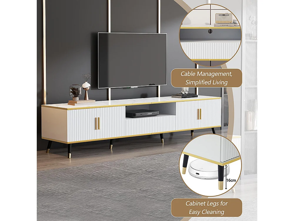 Meuble TV bas moderne aspect marbre 2 portes 1 tiroir