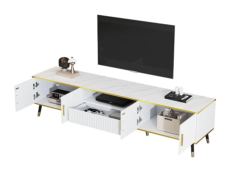 Meuble TV bas moderne aspect marbre 2 portes 1 tiroir