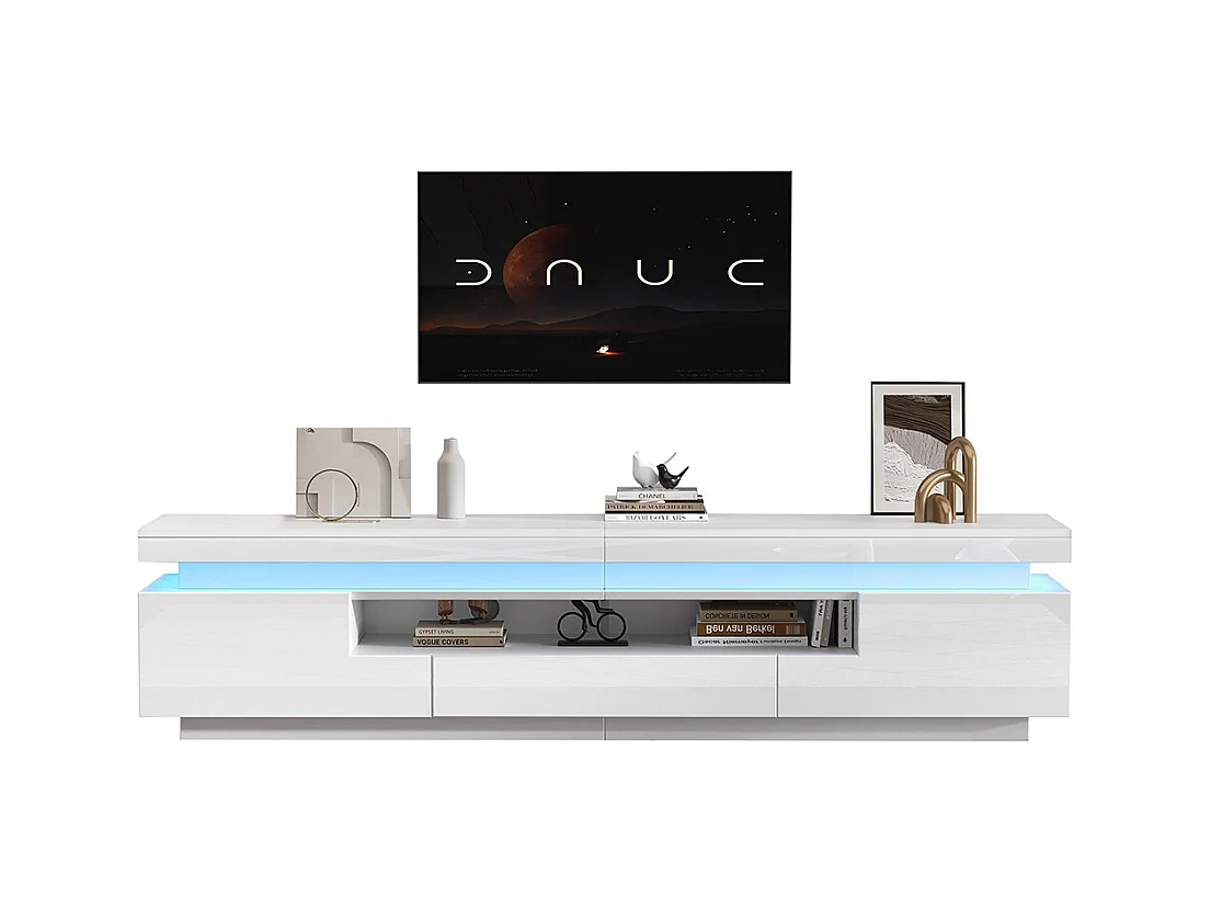 Meuble TV bas salon 2 armoires L 1 tiroir LED brillant rangement semi-ouvert TV 75 pouces