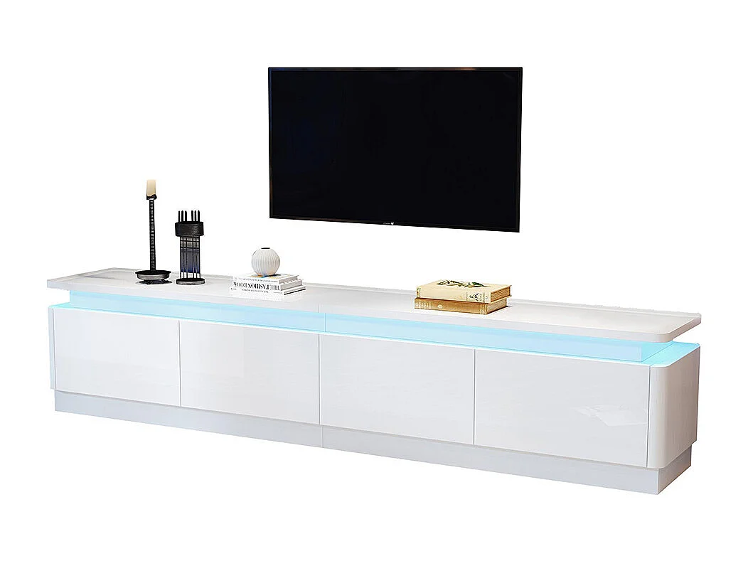 Meuble TV bas brillant 4 tiroirs LED TV 80 pouces blanc