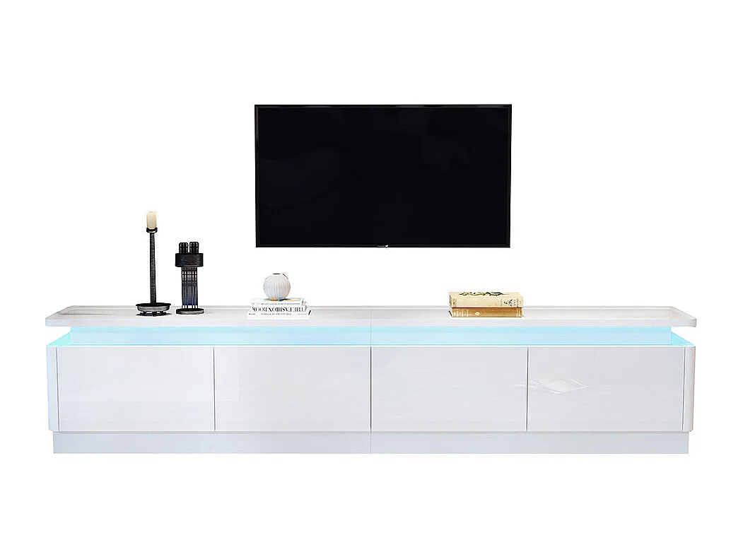 Meuble TV bas brillant 4 tiroirs LED TV 80 pouces blanc