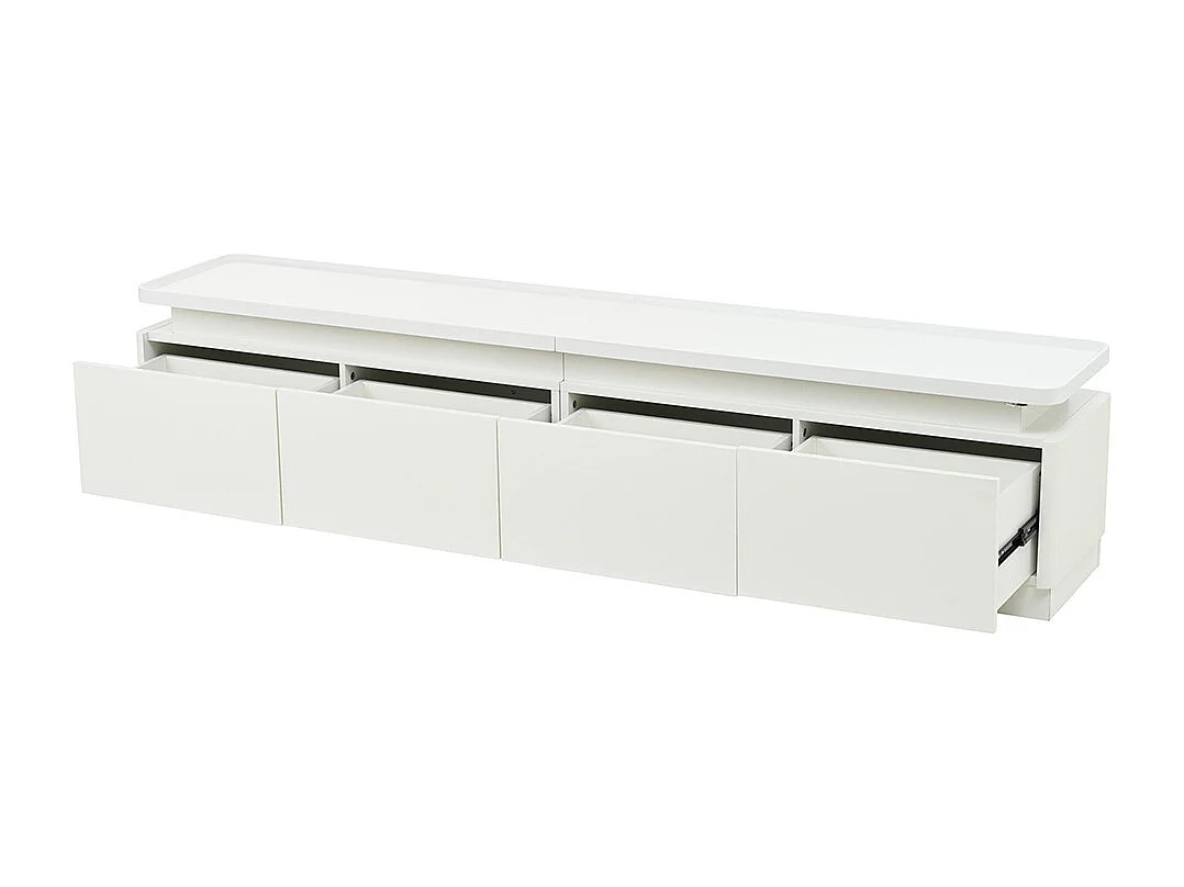 Meuble TV bas brillant 4 tiroirs LED TV 80 pouces blanc