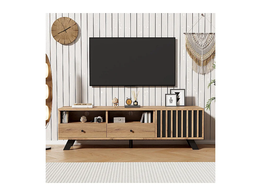 Meuble TV petit 2 tiroirs 1 armoire TV 60 pouces couleur bois salon