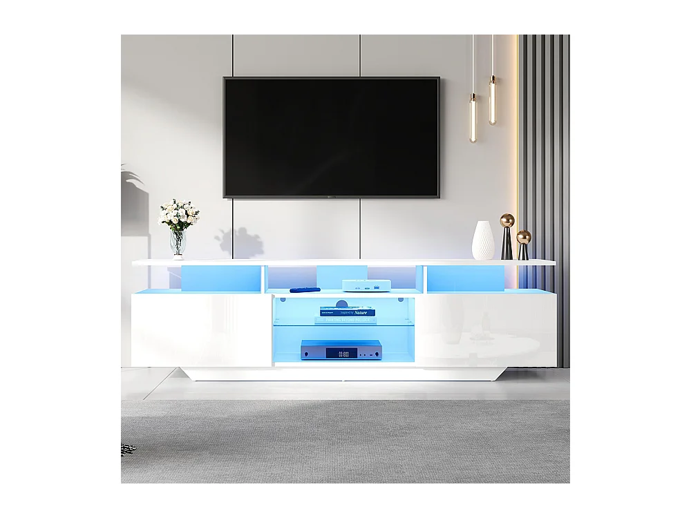 Meuble TV 2 armoires LED bande lumineuse brillant 8 étagères MDF TV 70 pouces moderne
