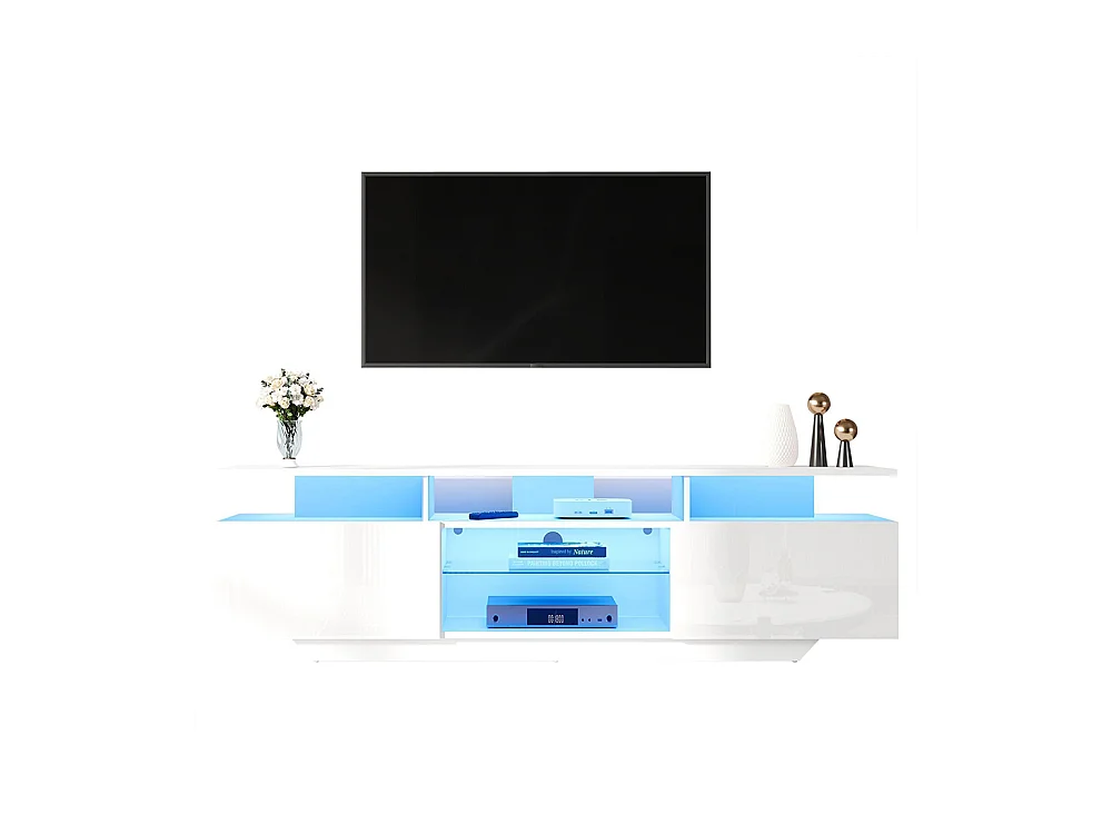 Meuble TV 2 armoires LED bande lumineuse brillant 8 étagères MDF TV 70 pouces moderne