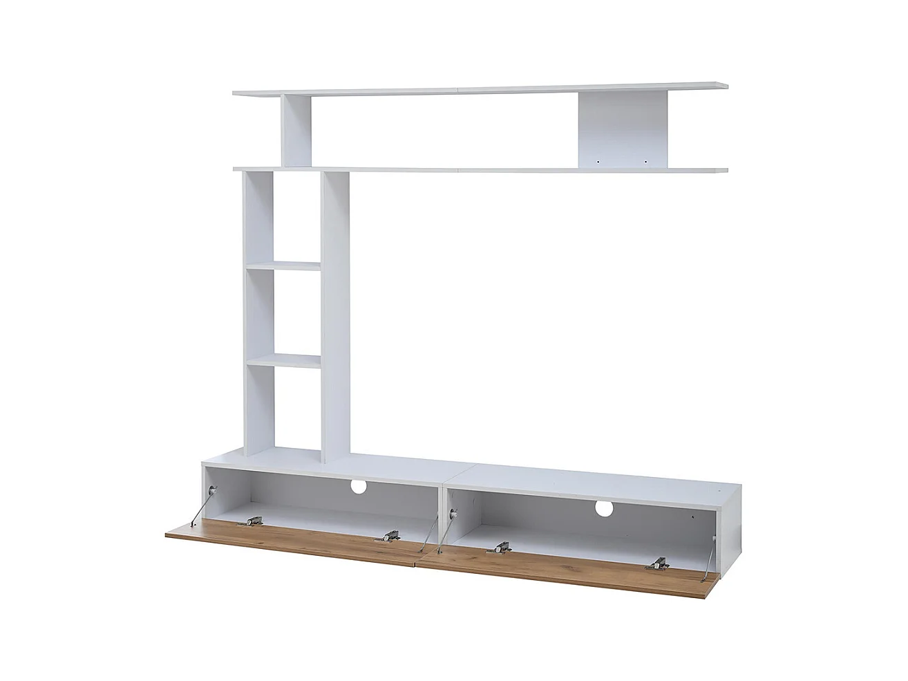 Ensemble meuble TV vitrines meuble multimédia TV étagère pose suspendu TV 80 pouces blanc bois salon