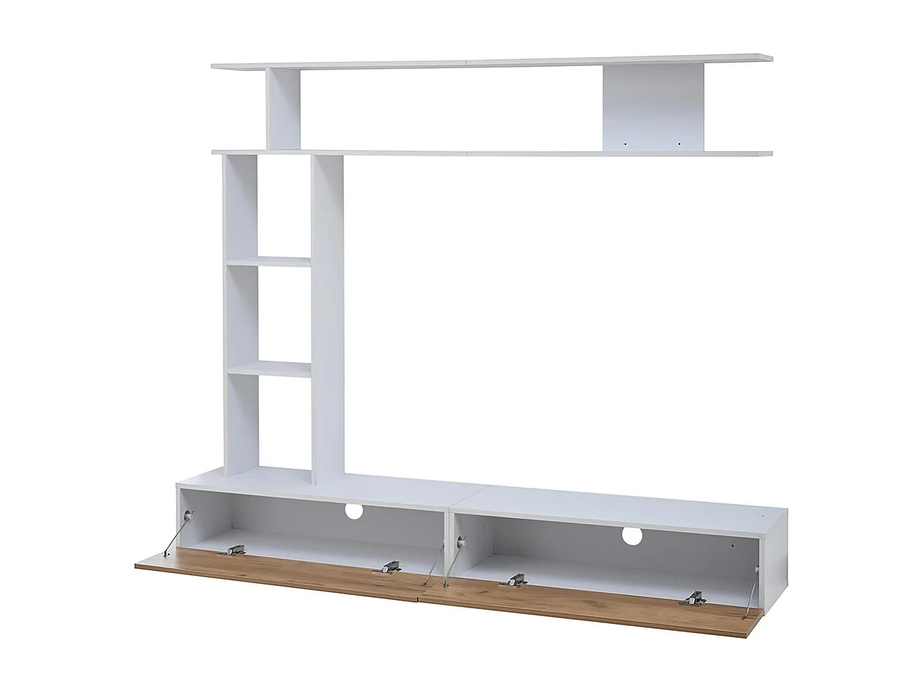 Ensemble meuble TV vitrines meuble multimédia TV étagère pose suspendu TV 80 pouces blanc bois salon