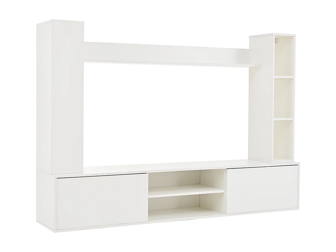 Ensemble mural TV vitrines 4 pièces meuble TV étagères pose suspendu blanc salon