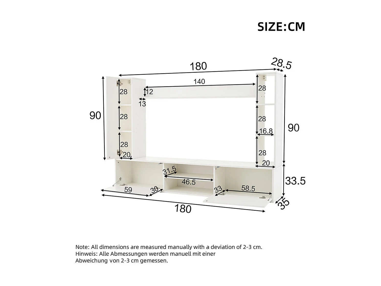 Ensemble mural TV vitrines 4 pièces meuble TV étagères pose suspendu blanc salon