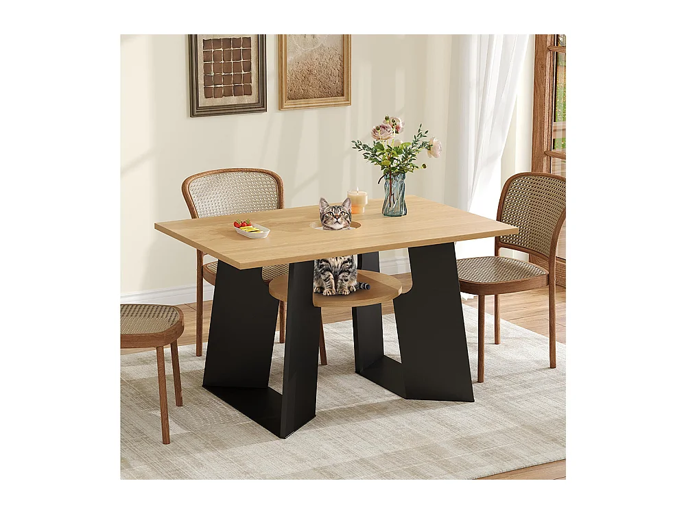 Table salle à manger cuisine animaux espace animaux tablette rangement rectangulaire 6 personnes bois noir