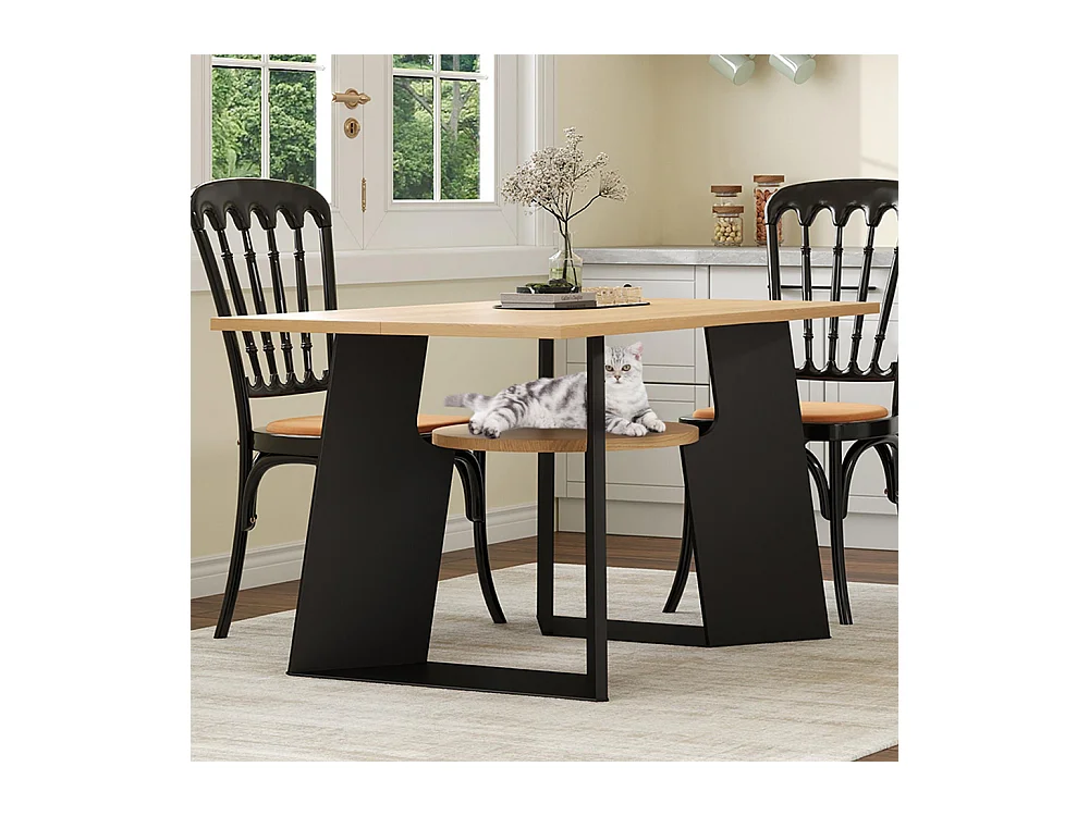 Table salle à manger cuisine animaux espace animaux tablette rangement rectangulaire 6 personnes bois noir