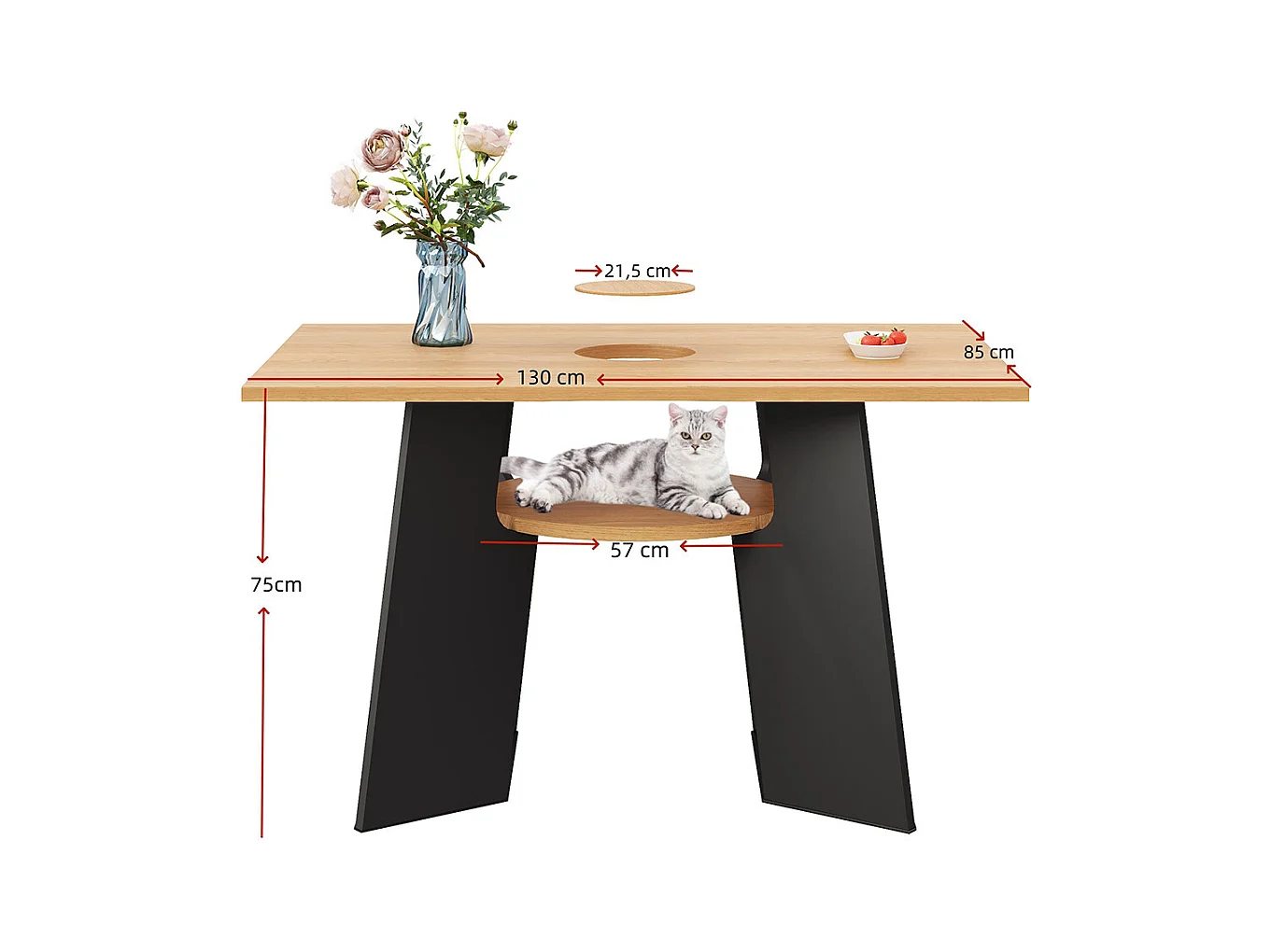 Table salle à manger cuisine animaux espace animaux tablette rangement rectangulaire 6 personnes bois noir