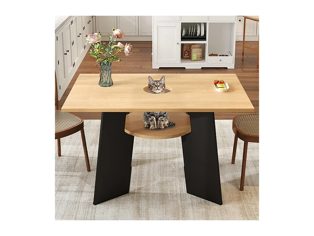 Table salle à manger cuisine animaux espace animaux tablette rangement rectangulaire 6 personnes bois noir