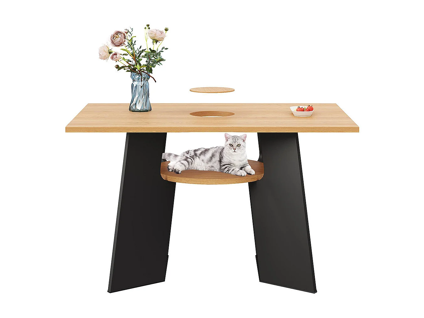 Table salle à manger cuisine animaux espace animaux tablette rangement rectangulaire 6 personnes bois noir