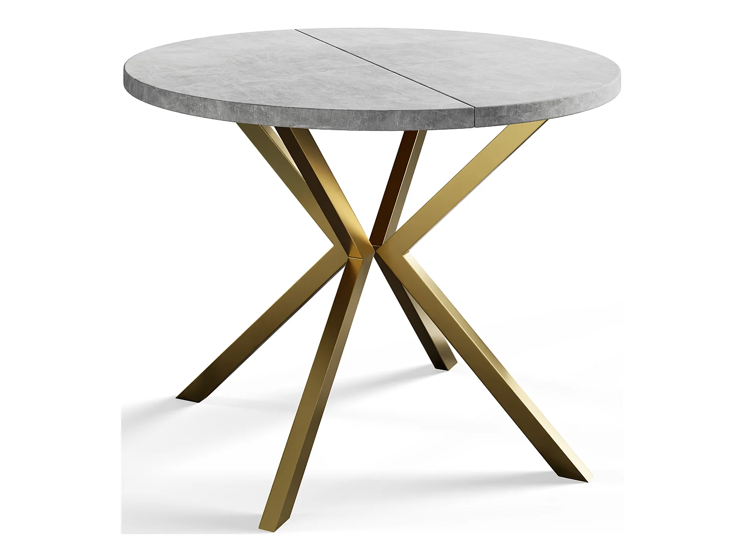 Table à manger ronde LITEN, table à rallonges Diamètre : 100 cm/180 cm, couleur de la table basse : gris clair, avec pieds métalliques couleur or