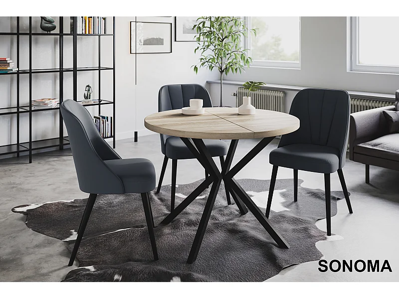 Table à manger ronde LITEN, table à rallonges Diamètre : 90 cm/170 cm, table de salon Couleur : beige, avec pieds métalliques couleur noir