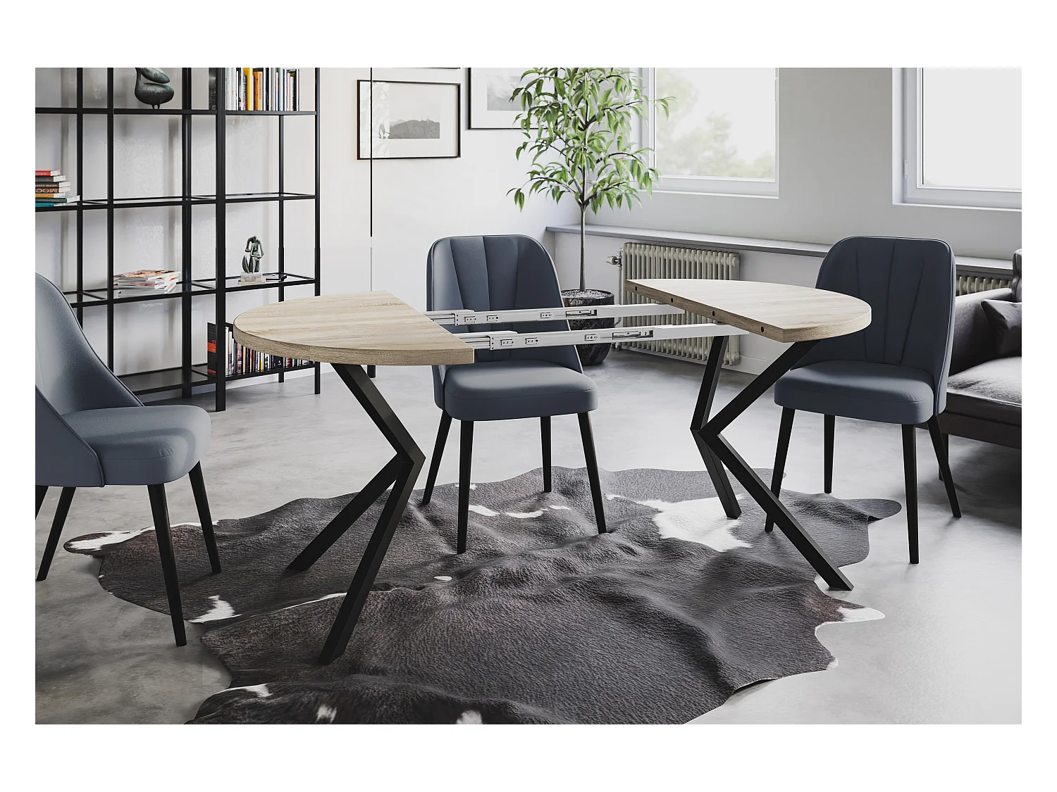 Table à manger ronde LITEN, table à rallonges Diamètre : 90 cm/170 cm, table de salon Couleur : beige, avec pieds métalliques couleur noir