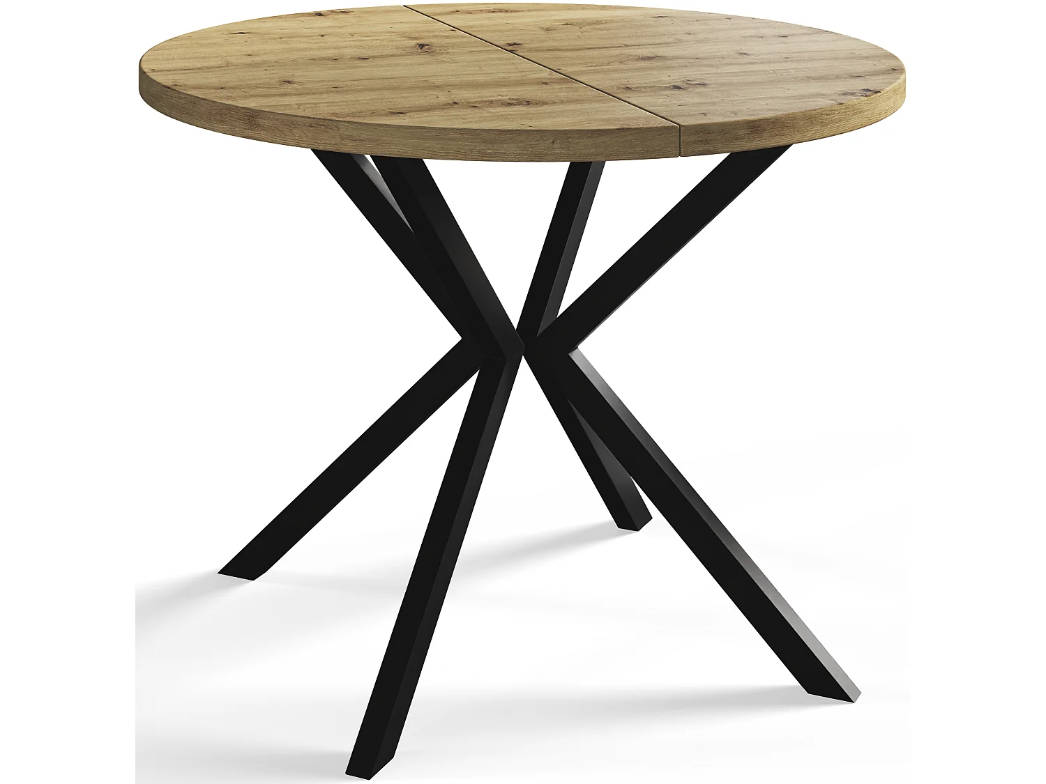 Table à manger ronde LITEN, table à rallonges Diamètre : 100 cm/180 cm, couleur de la table basse : brun mat, avec pieds métalliques de couleur noire