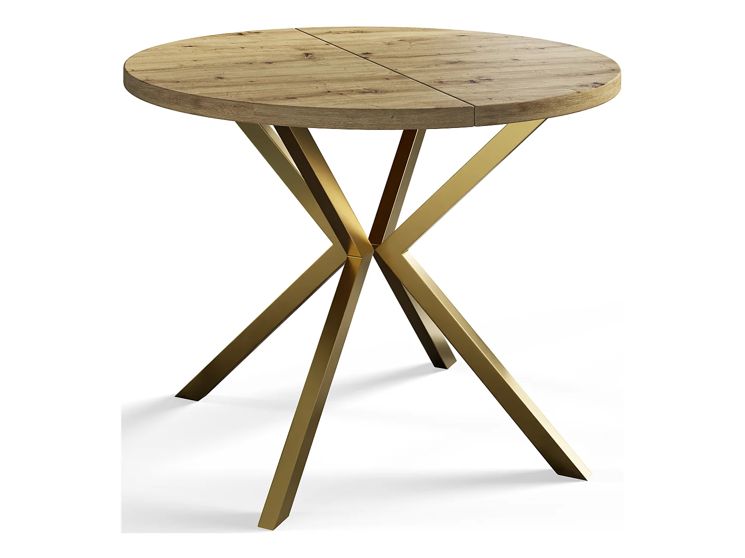 Table à manger ronde LITEN, table à rallonges Diamètre : 100 cm/180 cm, couleur de la table basse : brun mat, avec pieds métalliques couleur or