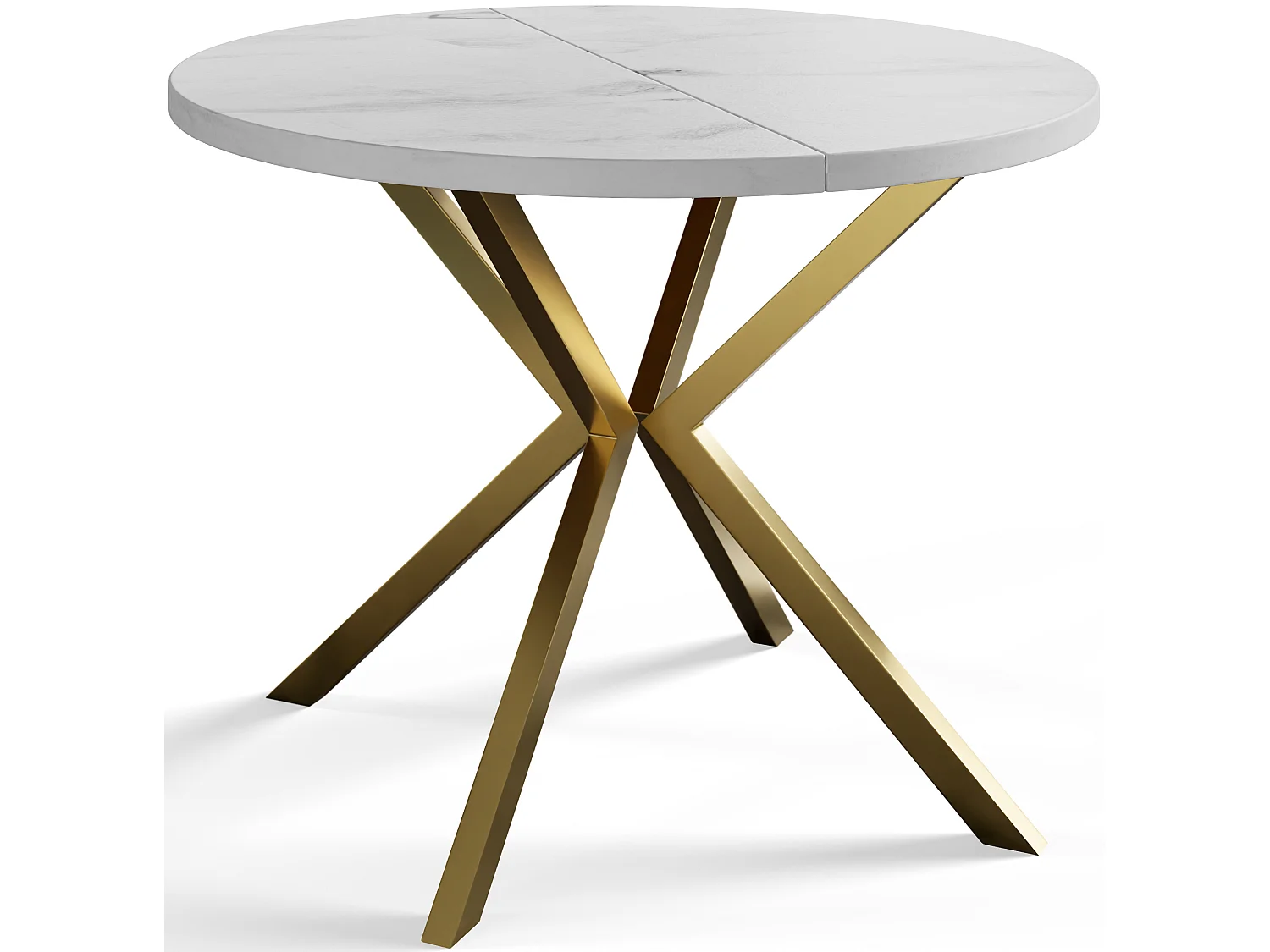 Table à manger ronde LITEN, table à rallonges Diamètre : 100 cm/180 cm, couleur de la table basse : marbre, avec pieds métalliques couleur or